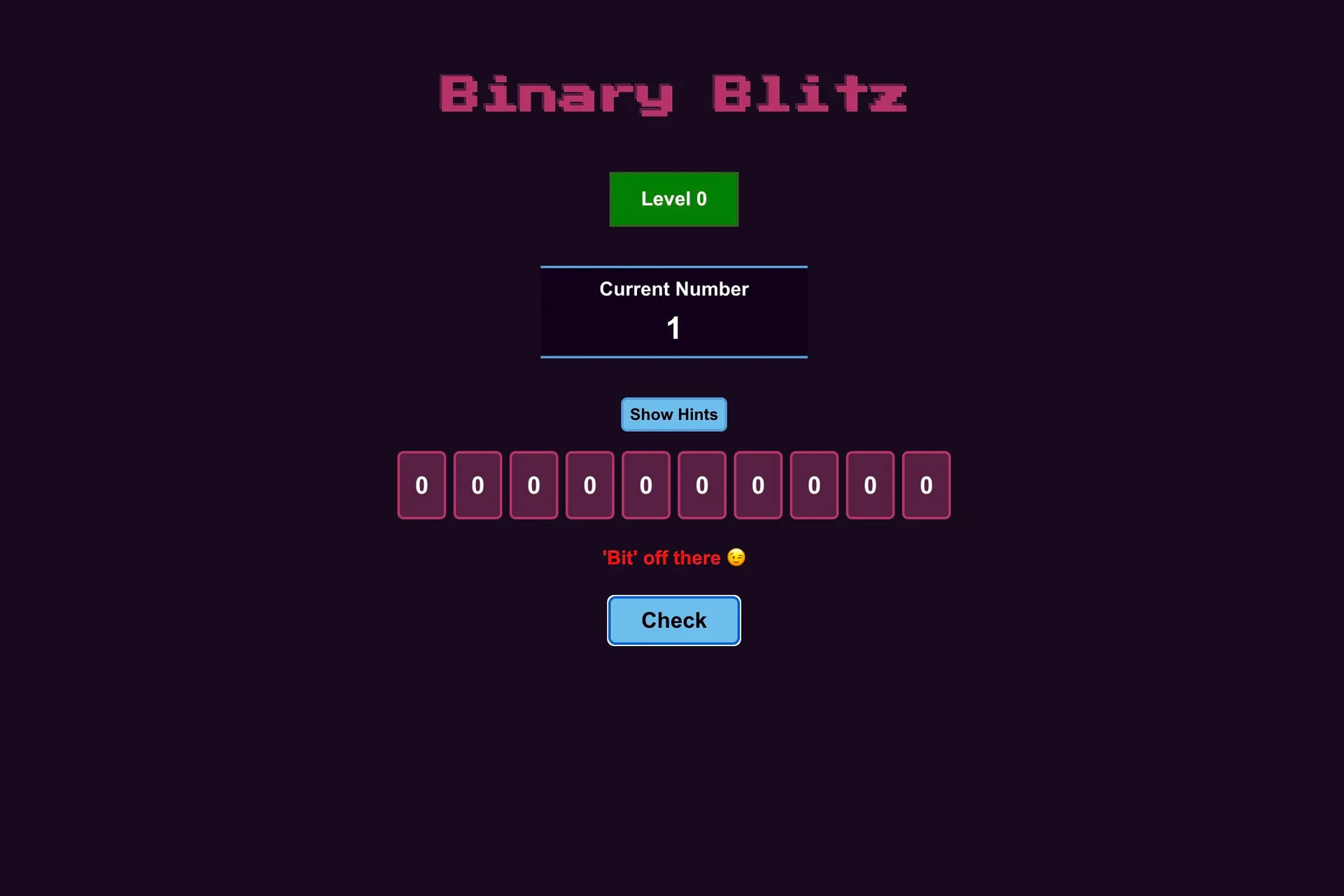 Binary Blitz losers screen