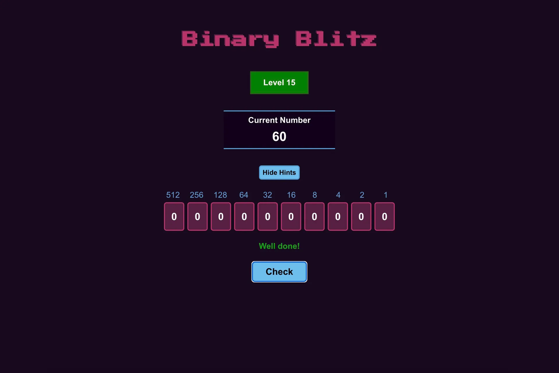 Binary Blitz winners screen