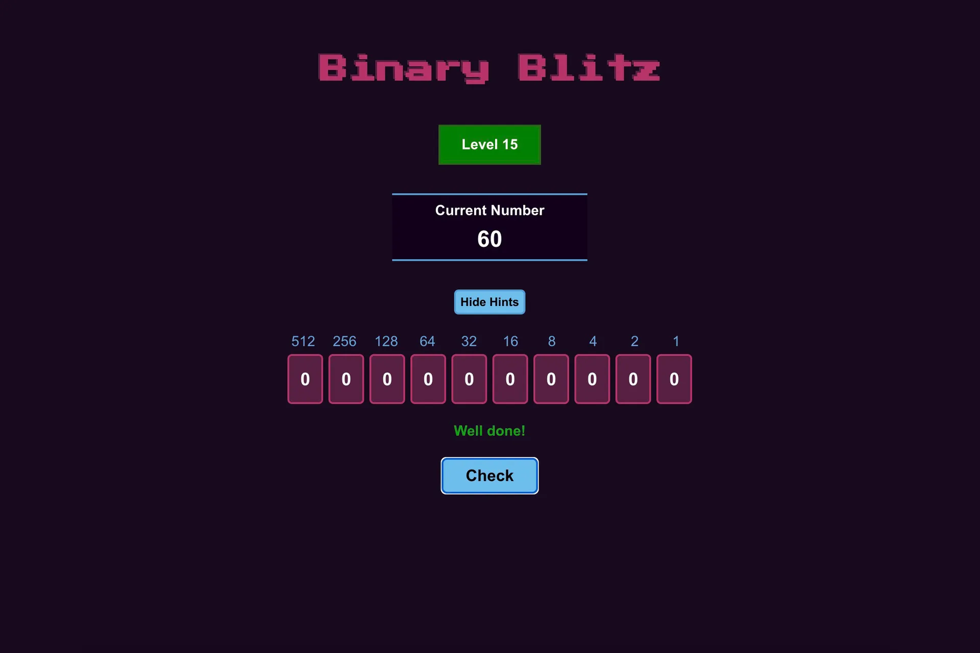 Binary Blitz winners screen