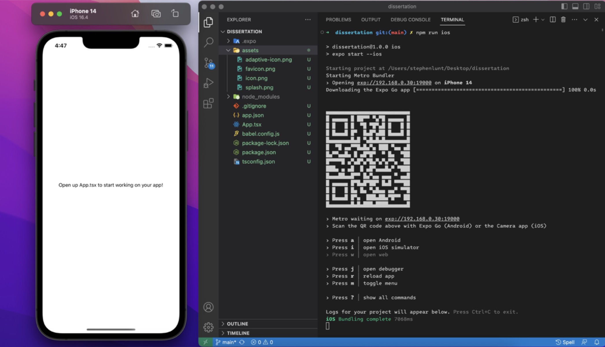 Screenshot of initialised React Native application