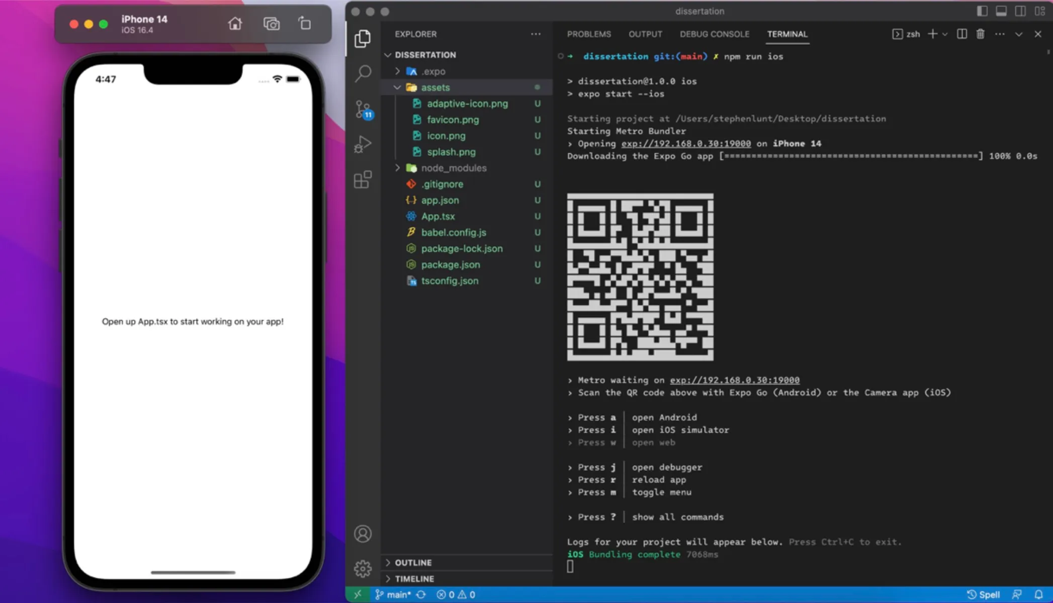 Screenshot of initialised React Native application