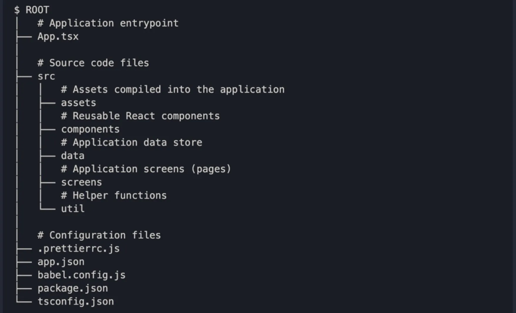 Screenshot of a React Native project structure