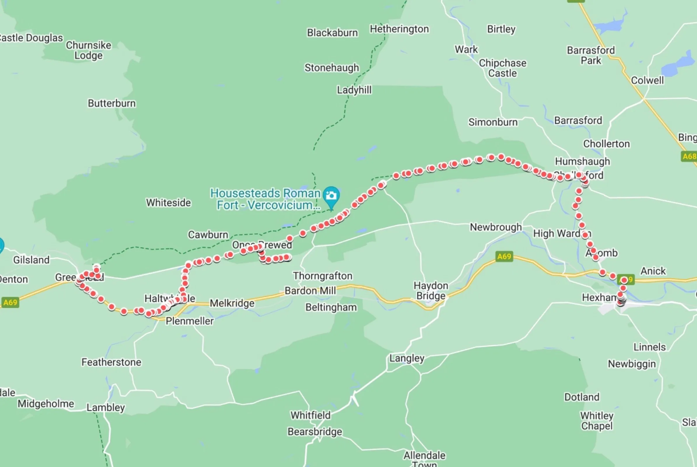 The AD122 bus route plotted in Google My Maps