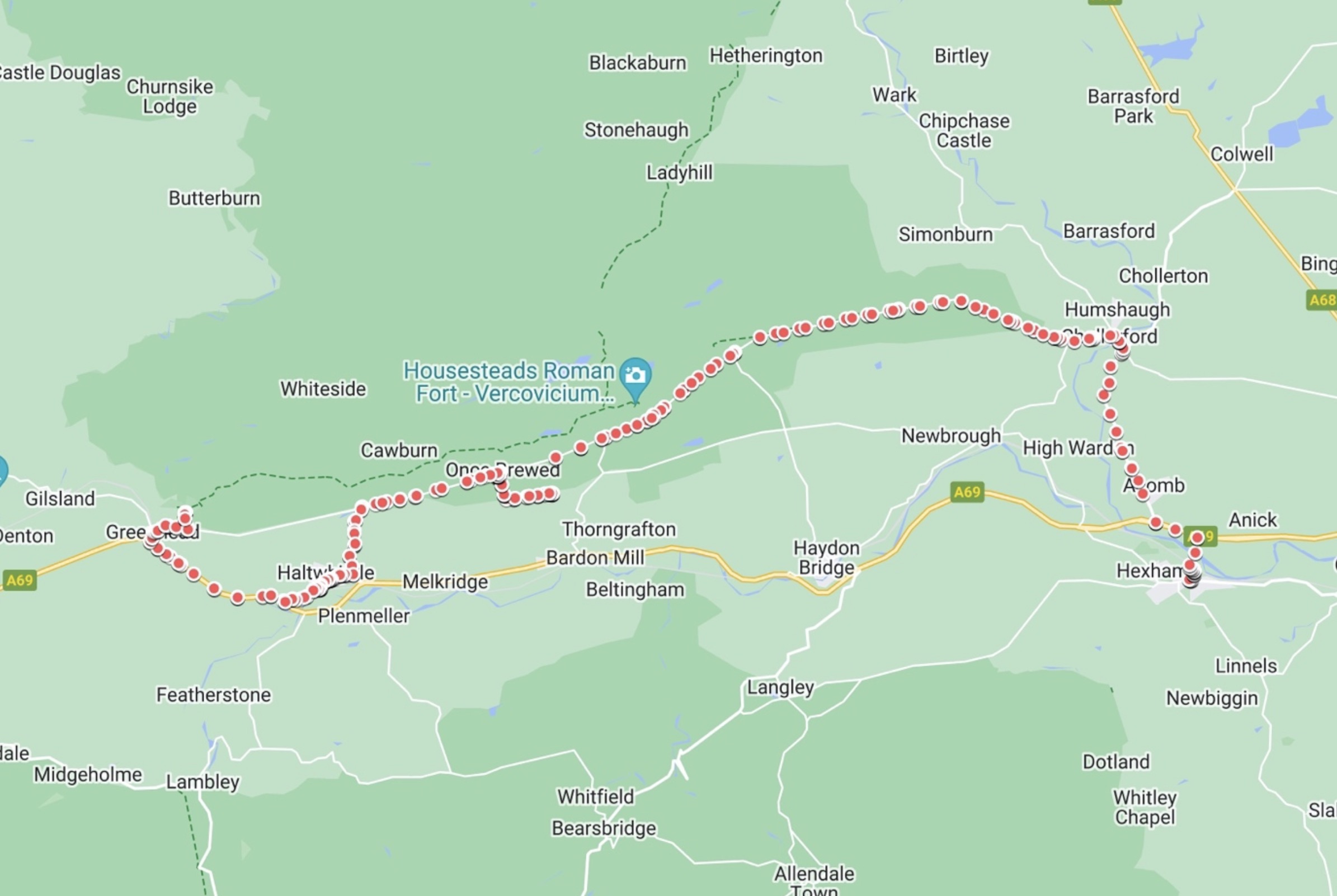 The AD122 bus route plotted in Google My Maps