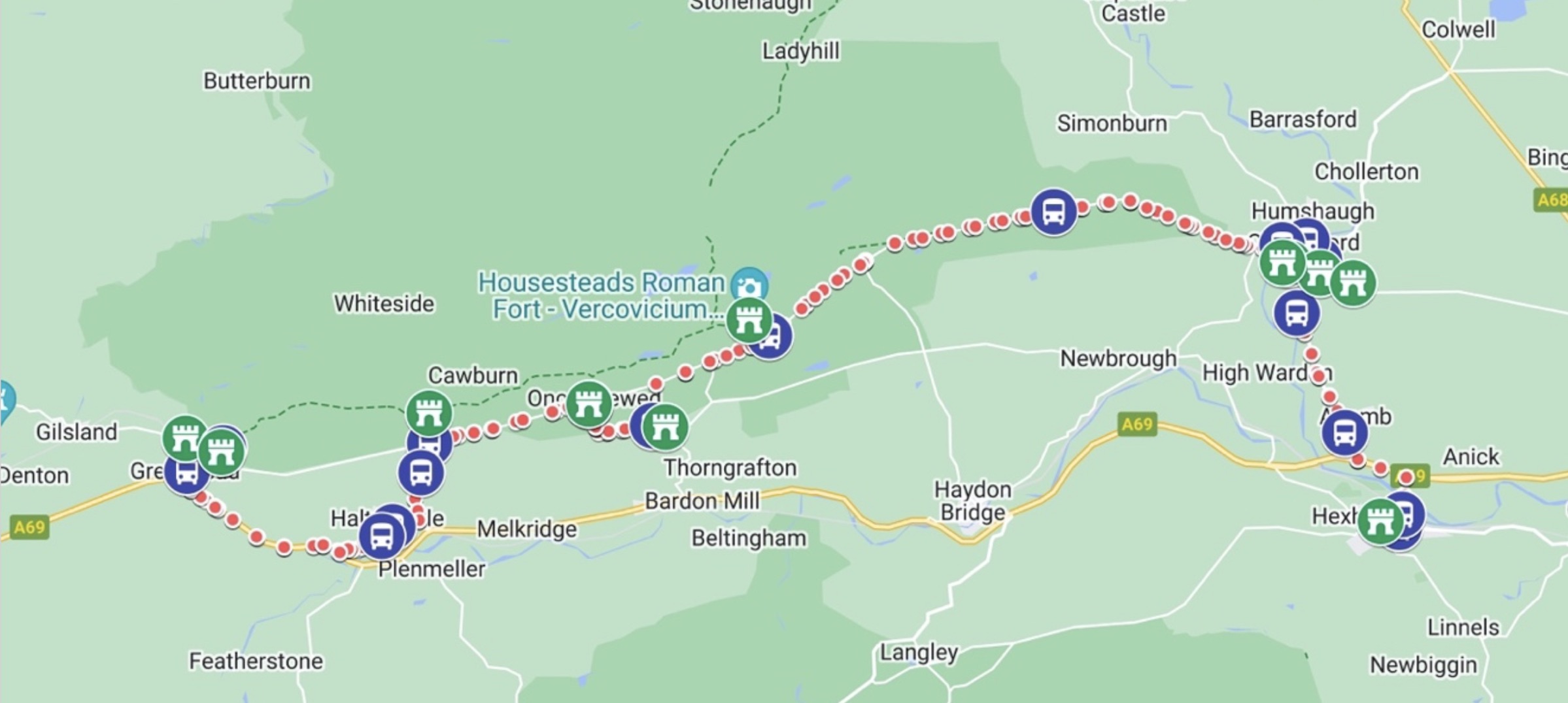 The AD122 nearby attractions plotted in Google My Maps