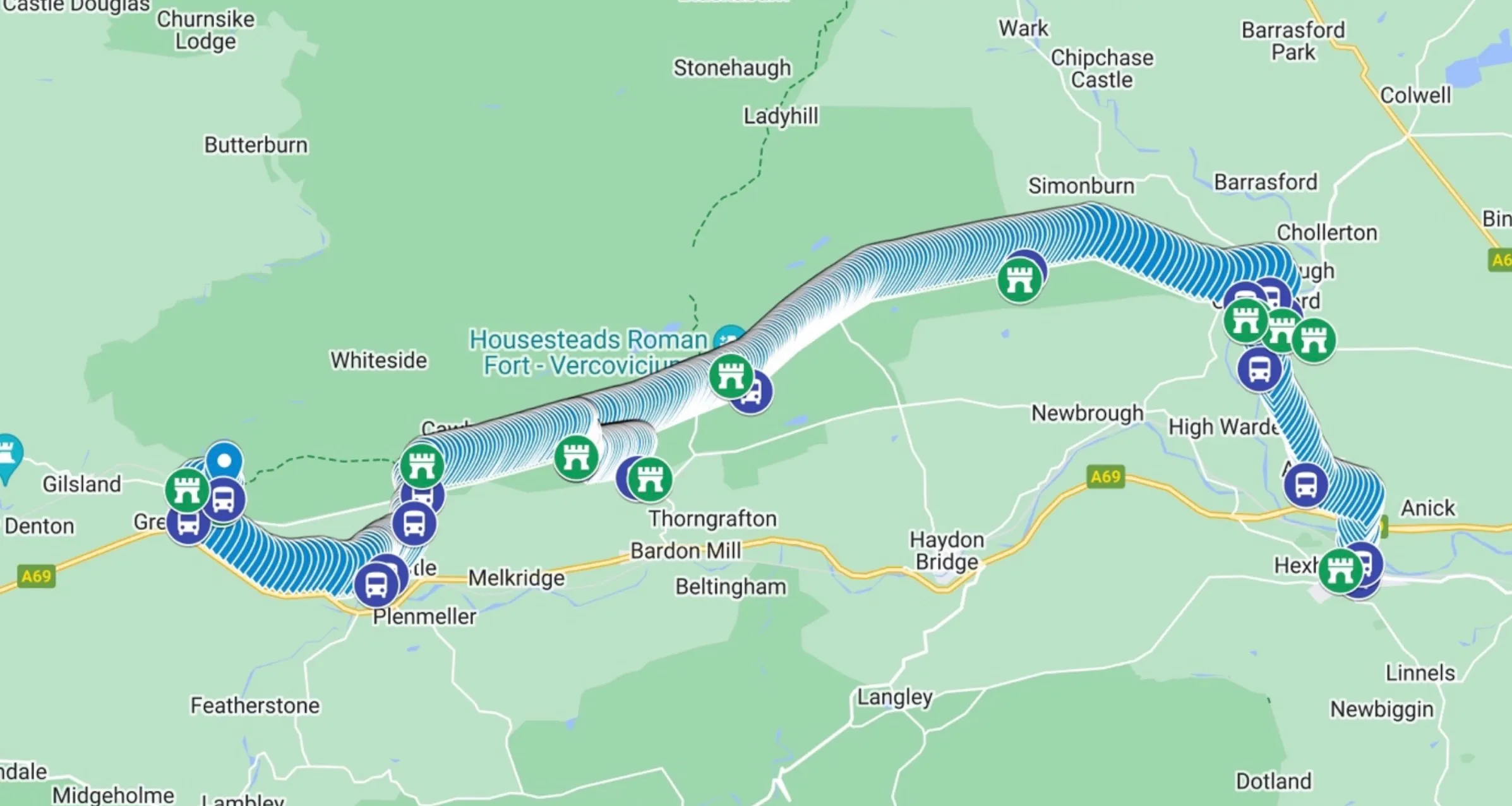 The final AD122 route dataset plotted in Google My Maps